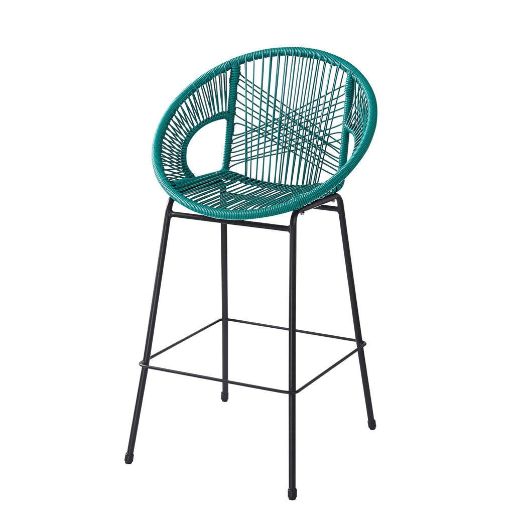 Teal Faux Wicker Outdoor Bar Stool, Set of 2 D79758