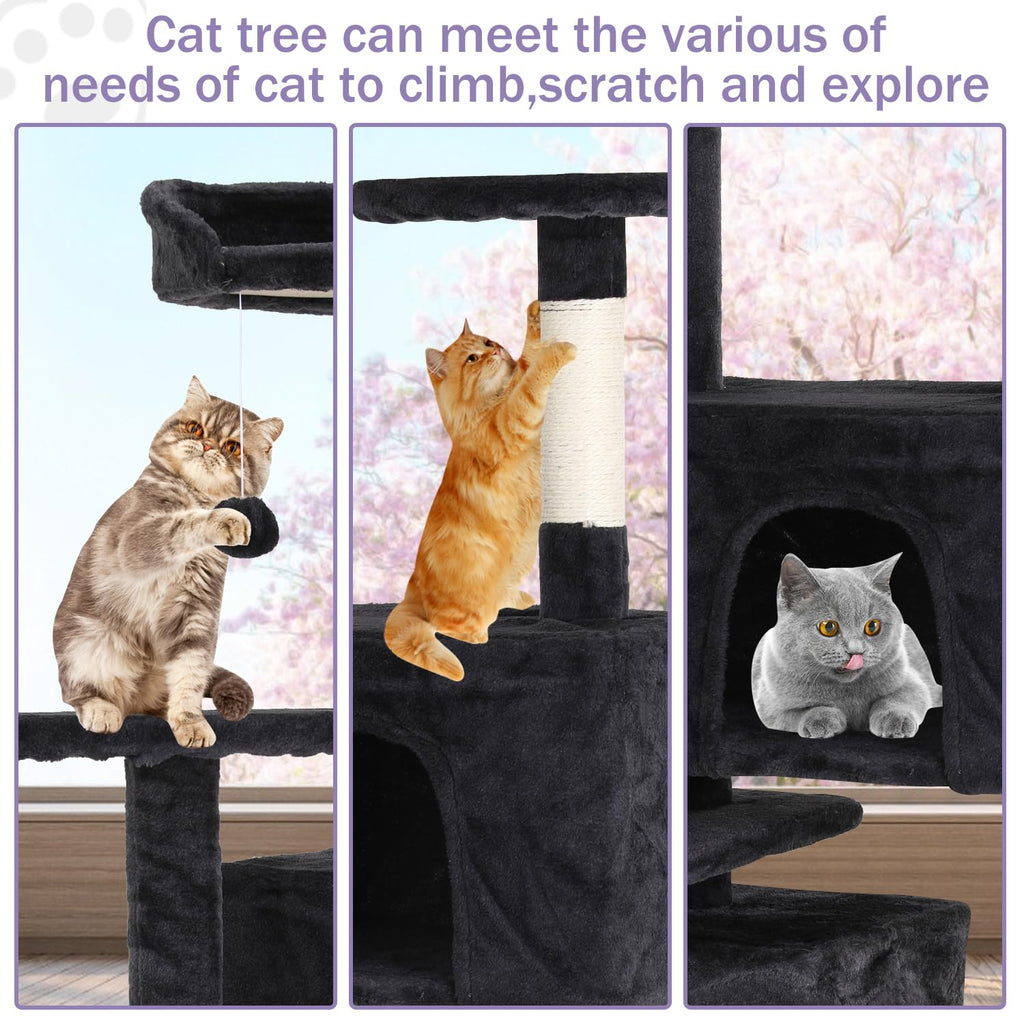 70 Inches Multi-Level Cat Tree with Litter Box Enclosure Dark Gray Z794