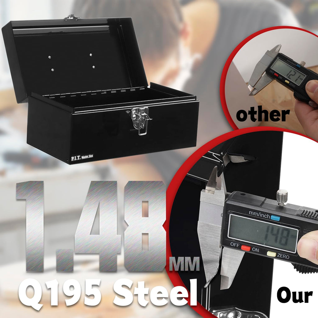 Metal Tool Box 12 Inch Portable Small Toolbox with Latch Black Y54764