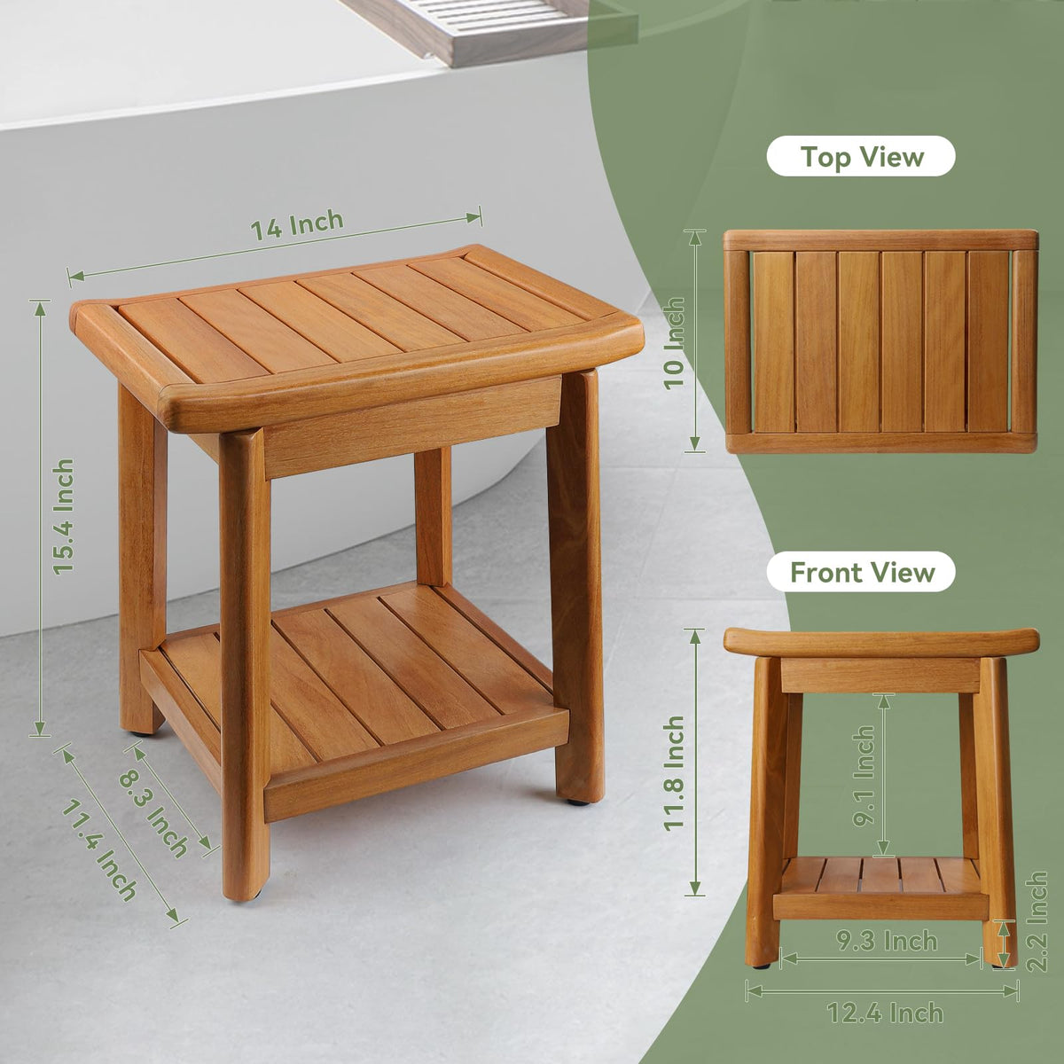 Teak Shower Bench with Towel Bars & Storage Shelf Z3873