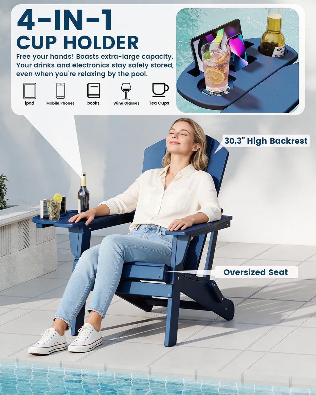 Folding Adirondack Chair Set of 8 with Cup Holder X27370