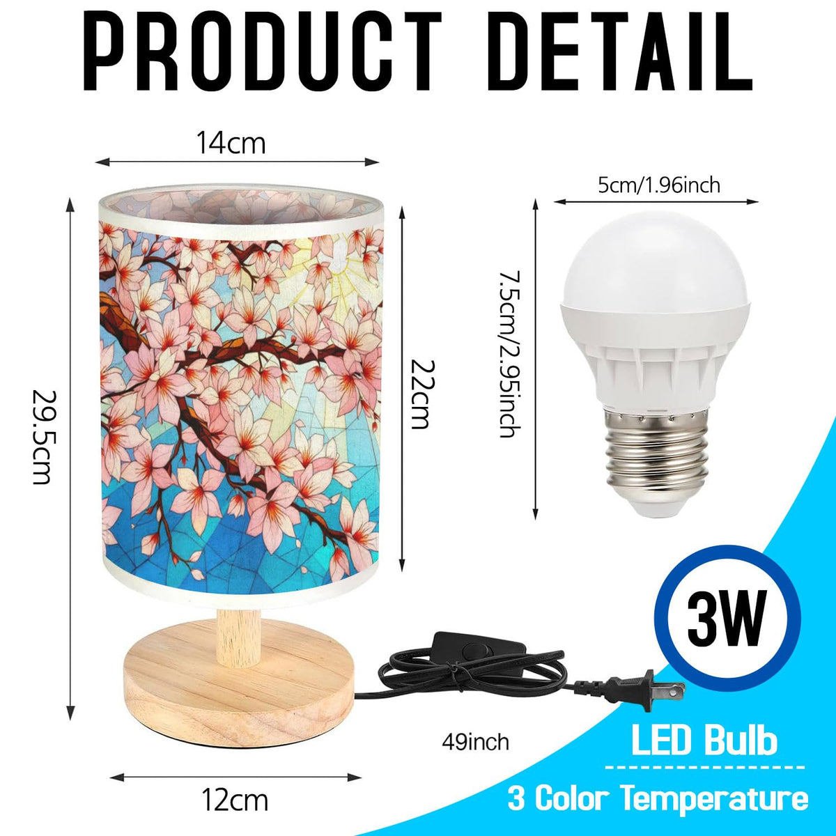 Cherry Blossom Table Lamp LED 3-Color Wood Base M93189