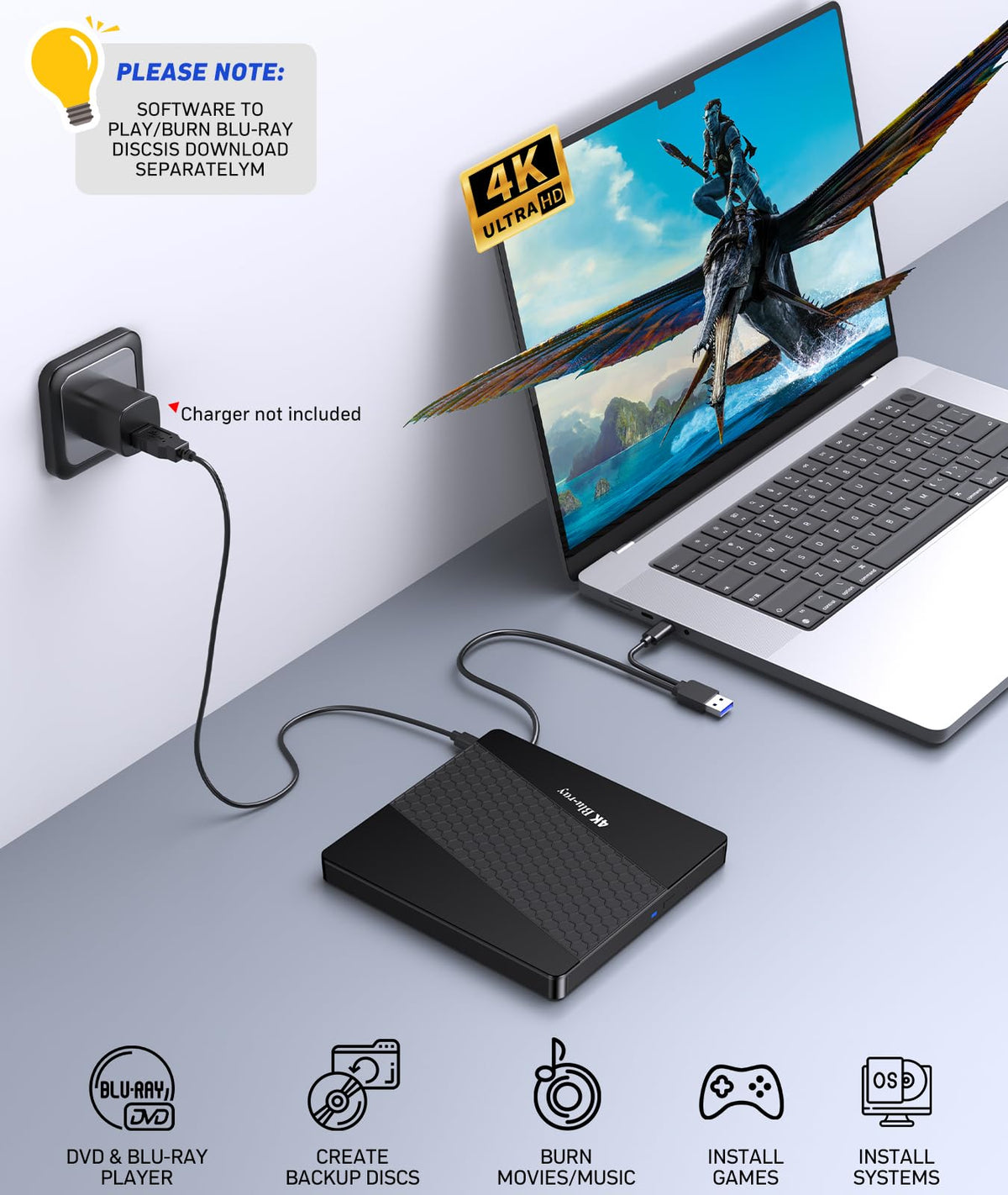 4k Blu Ray Drive with Carry Case R4073
