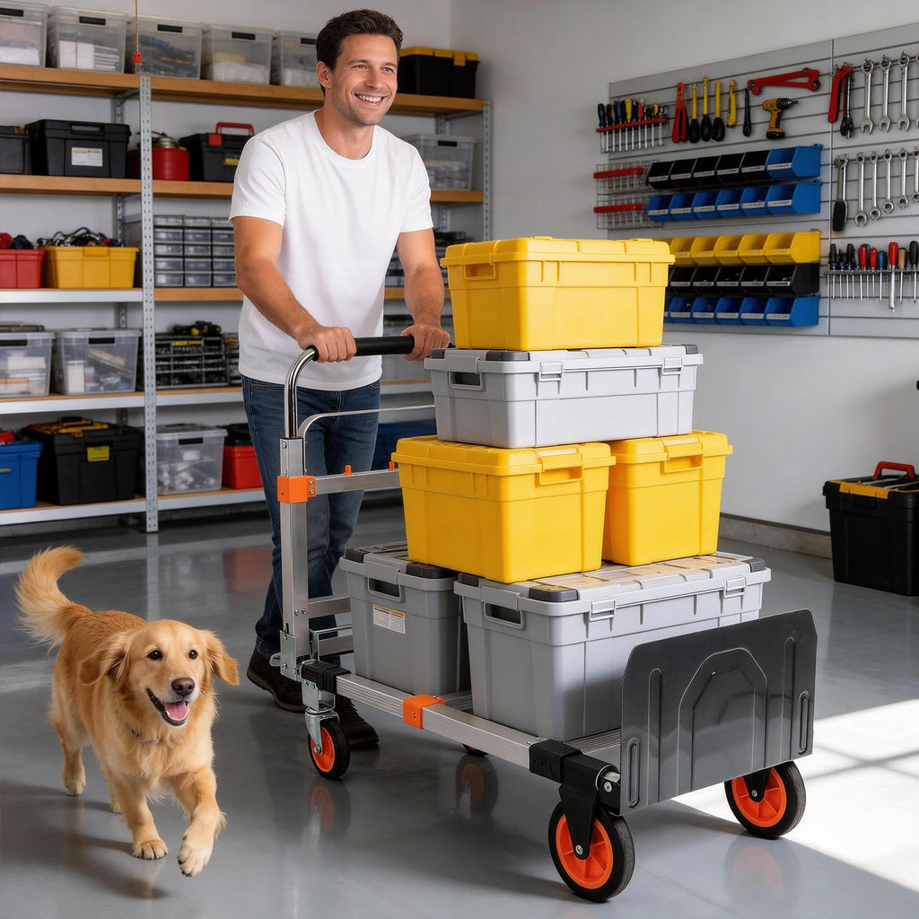 Folding Hand Truck Dolly Cart with Wheels, 500lb Load, Silver Orange Z29266