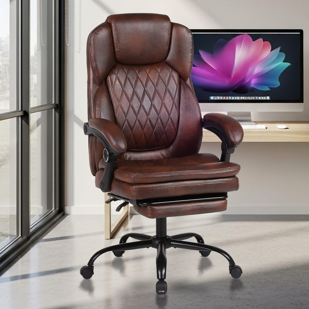Big and Tall Ergonomic High Back PU Leather Reclining Office Chair with Footrest T715