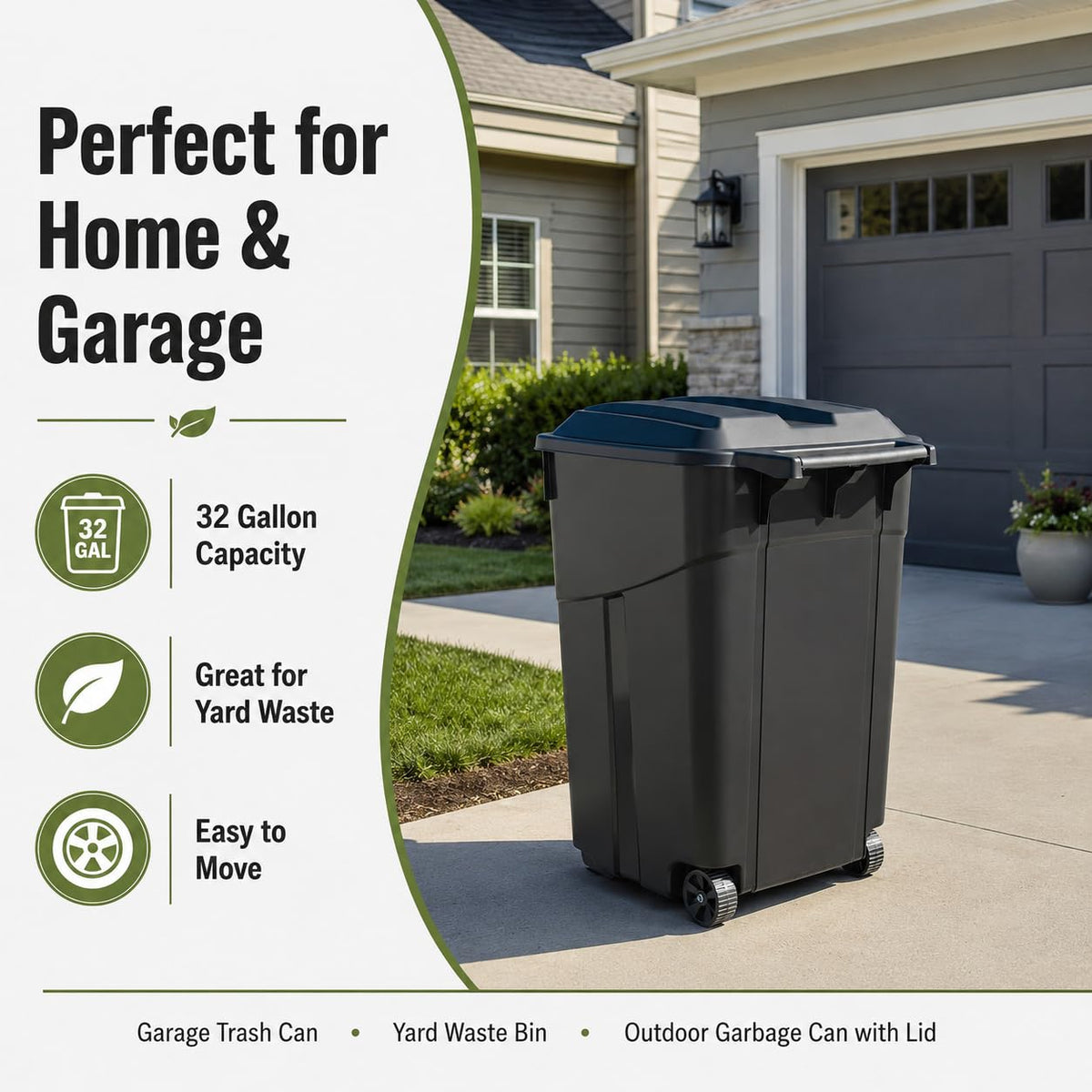 32 Gallon Wheeled Heavy-Duty Outdoor Trash Can H9249