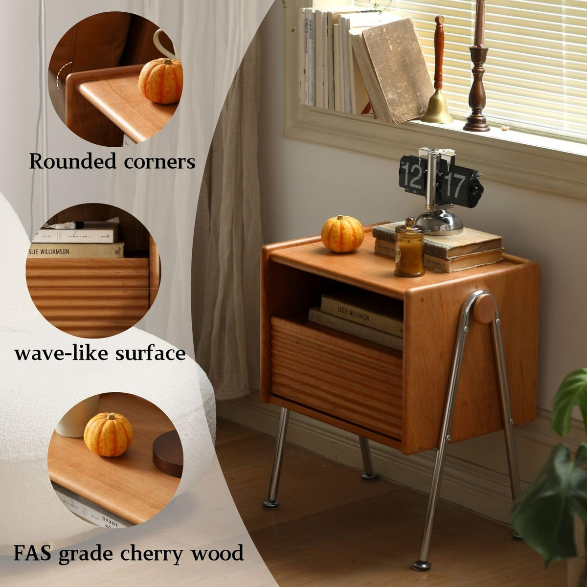 Cherry Wood Nightstand Set of 2 with Drawer E362
