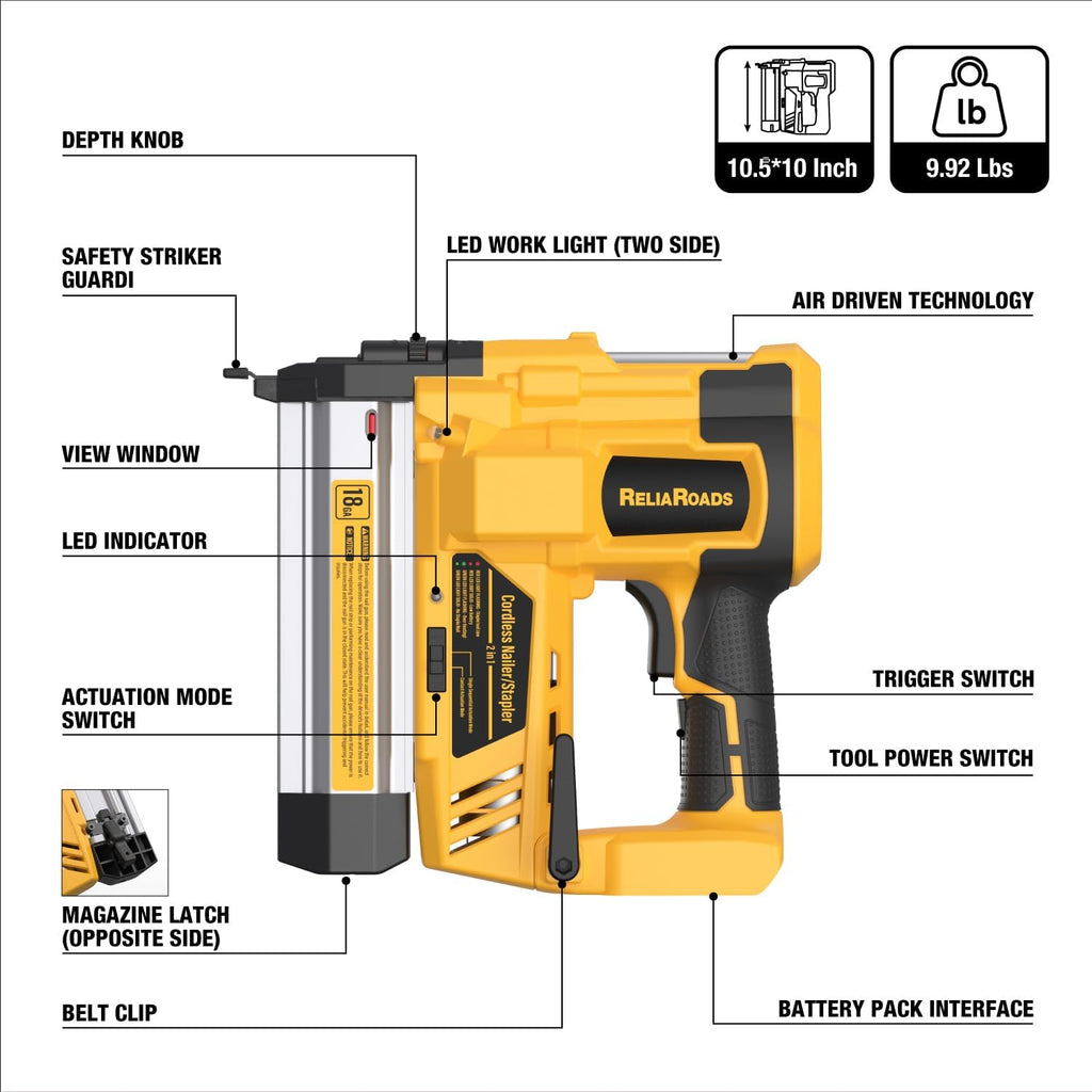 2-in-1 18GA Cordless Brad Nailer Stapler V698