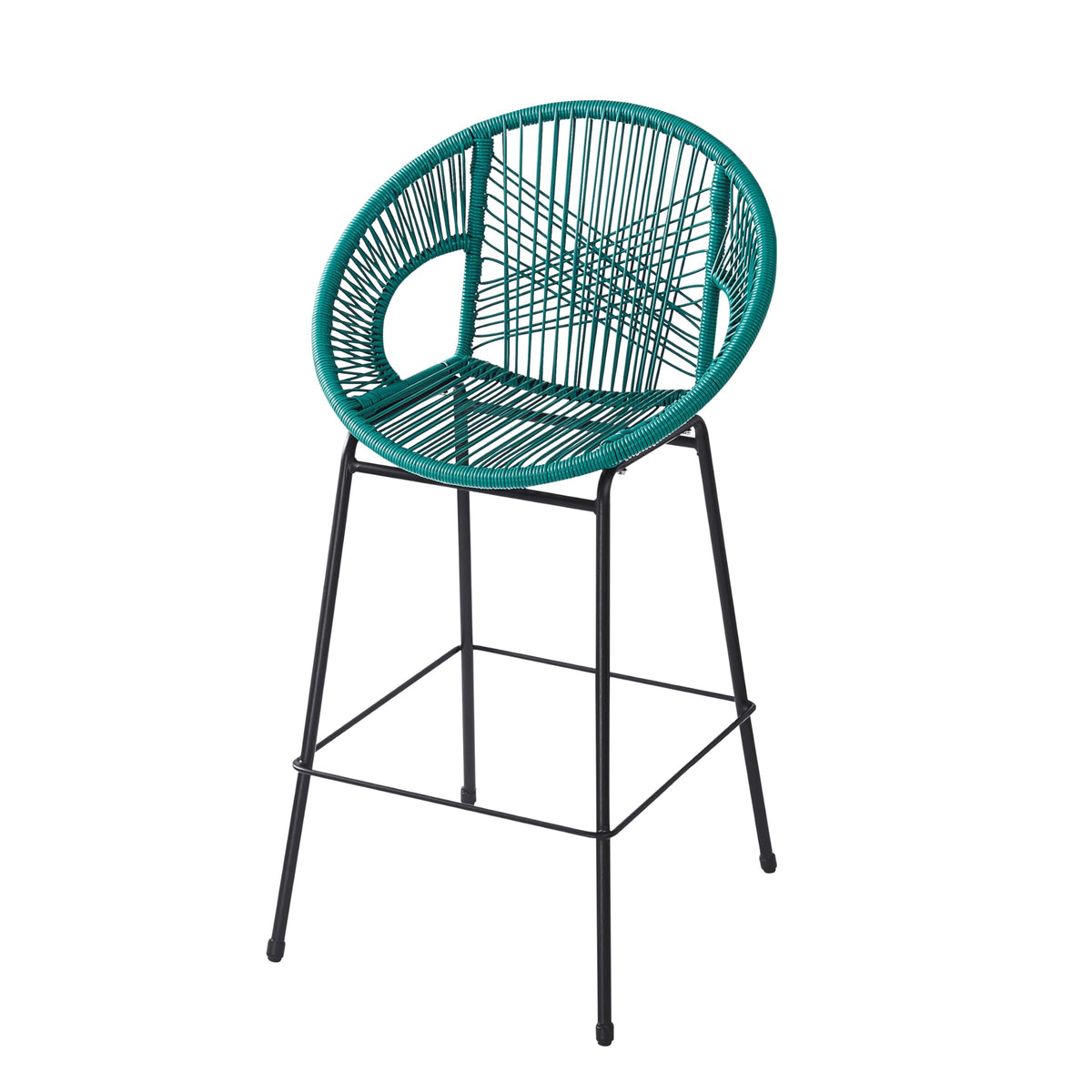 Teal Faux Wicker Outdoor Bar Stool, Set of 2 D79758