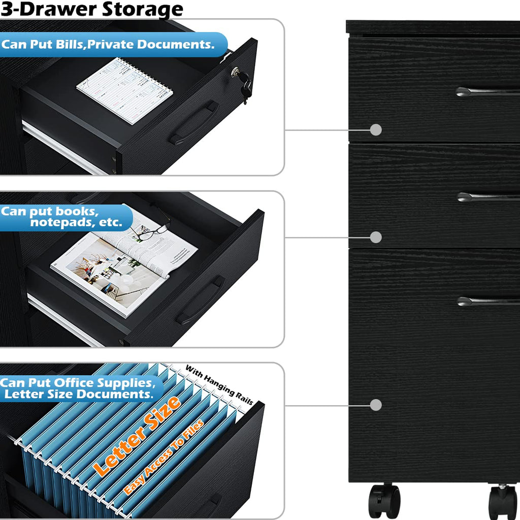 3 Drawer Wood Mobile File Cabinet G123