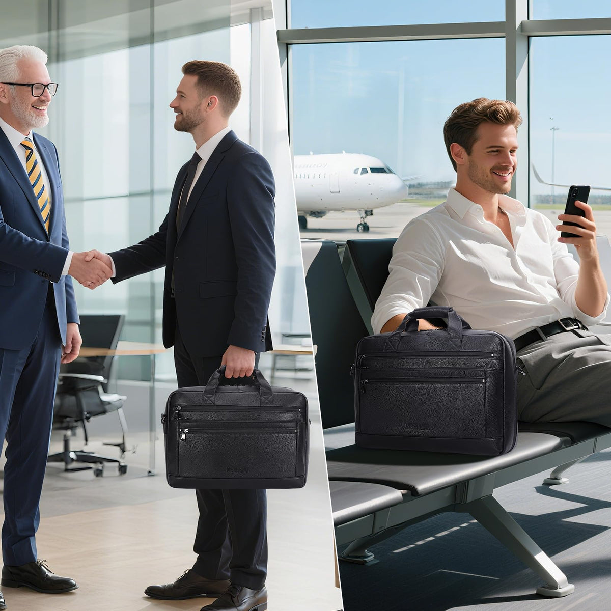 Black Leather 16 Inch Laptop Briefcase Bag A7938