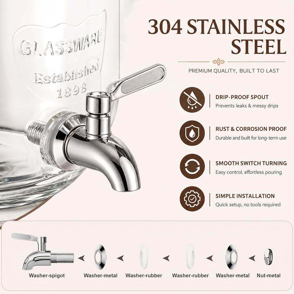 2 Gallon Glass Drink Dispenser with Stand E5334