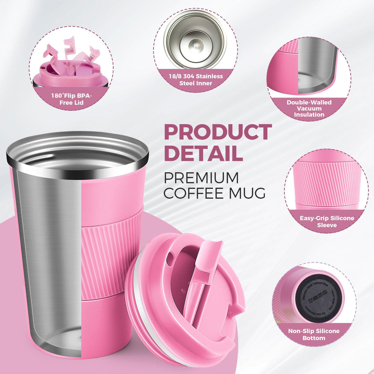 13 oz Stainless Steel Insulated Travel Coffee Mug 2 Pack L254595