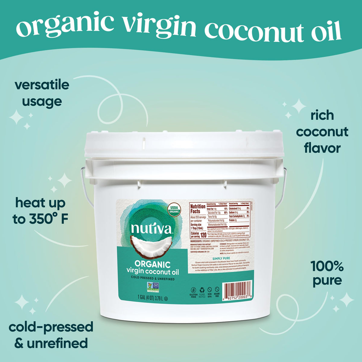 Organic Cold-Pressed Virgin Coconut Oil, 1 Gallon K467