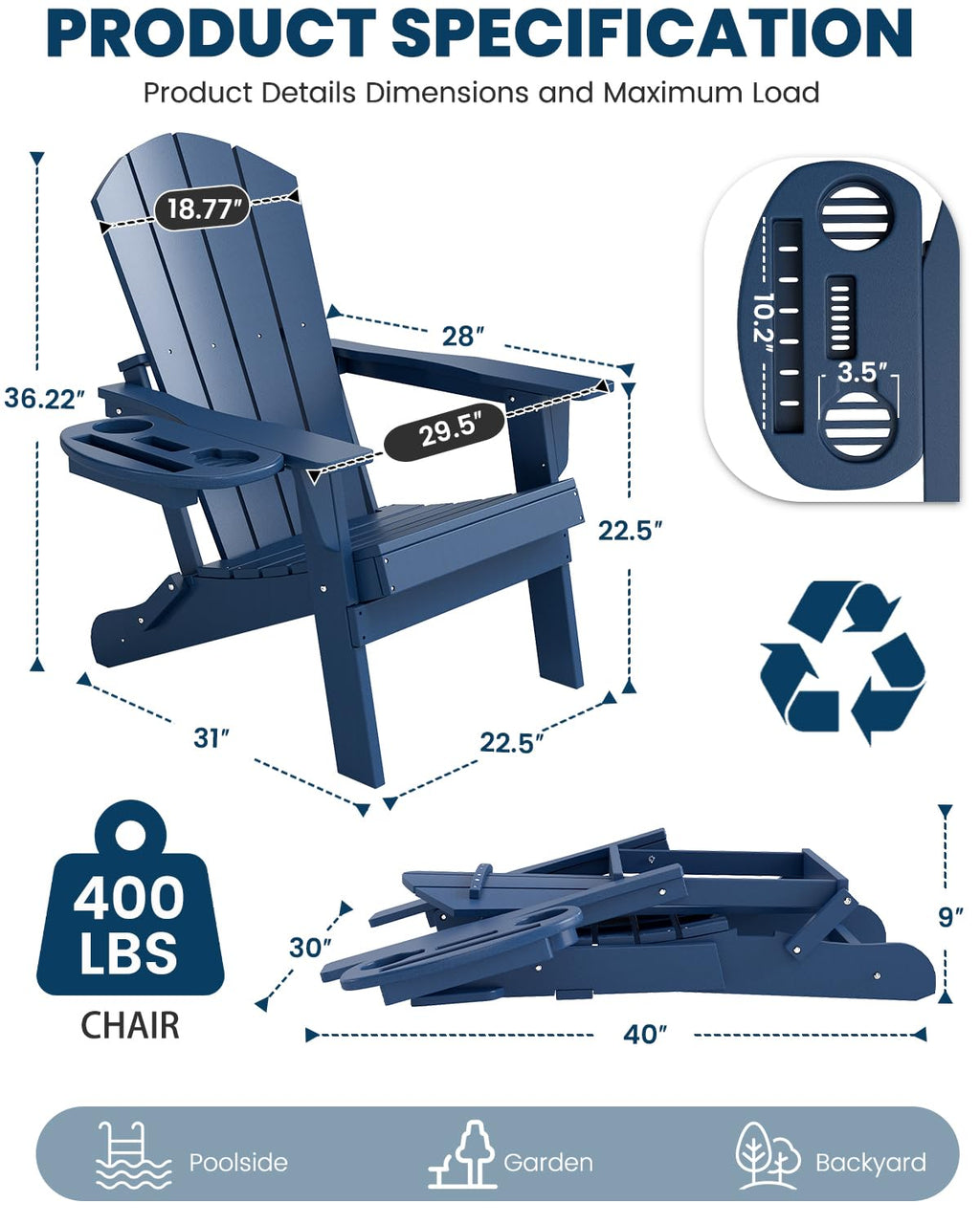 Folding Adirondack Chair Set of 8 with Cup Holder X27370