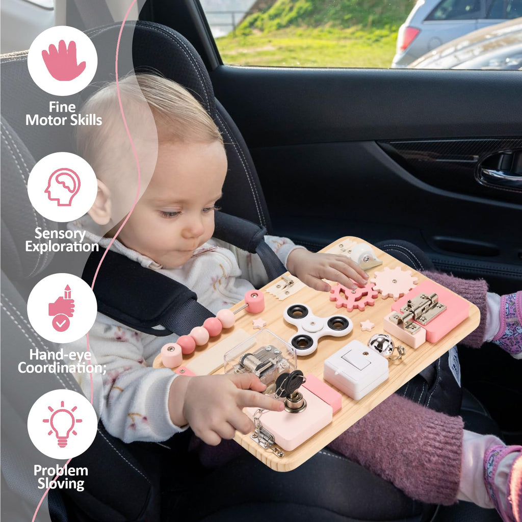 Pink Montessori Wooden Busy Board O67672