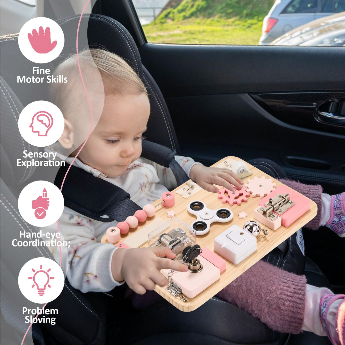 Pink Montessori Wooden Busy Board O67672