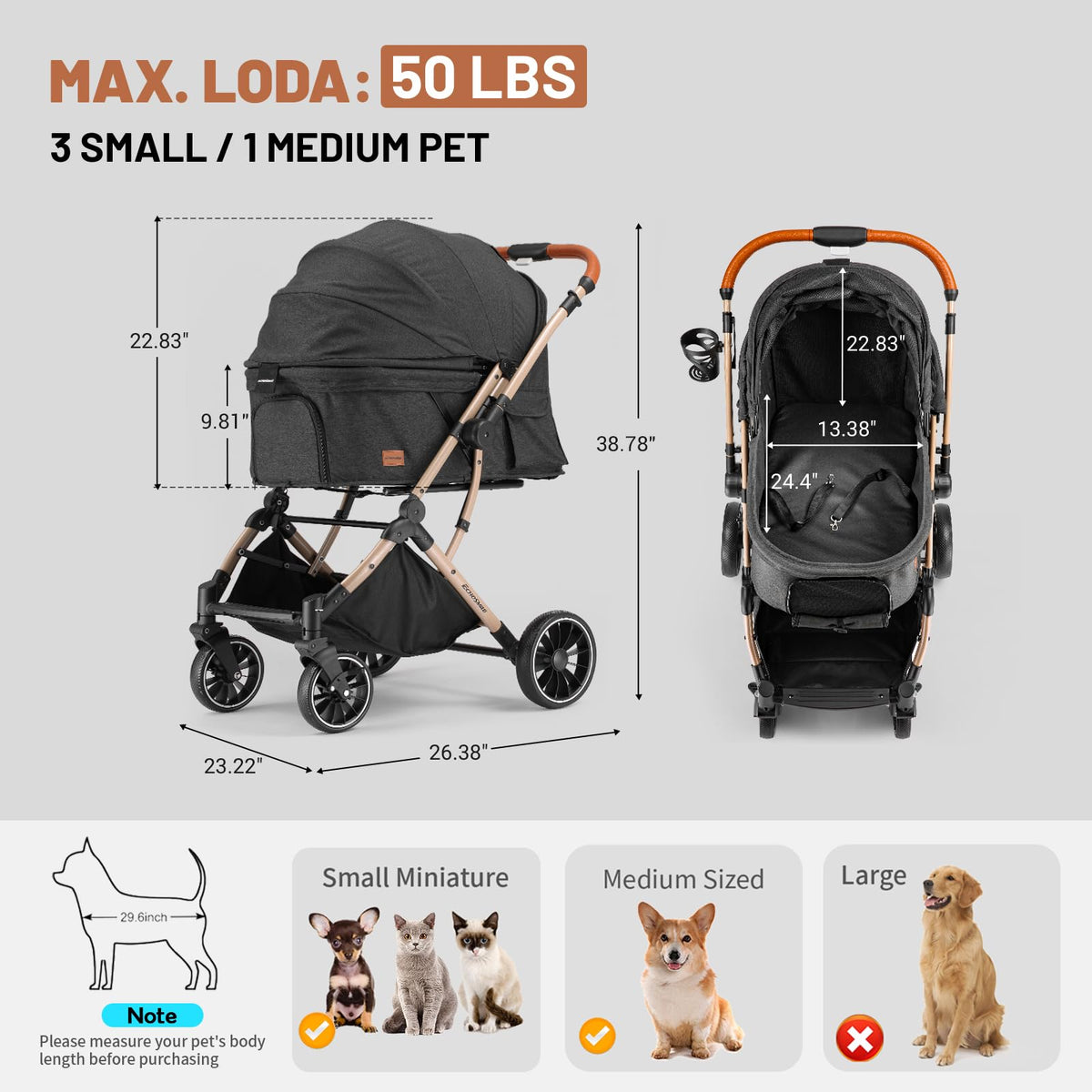 4-Wheel Pet Stroller with Reversible Handle X450