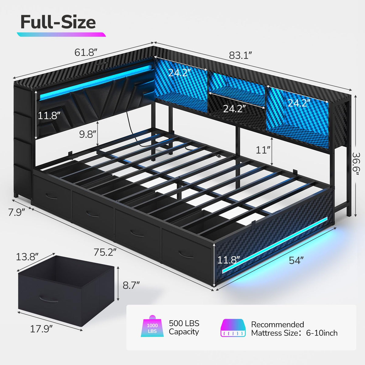 Full Corner Bed with Drawers C437718