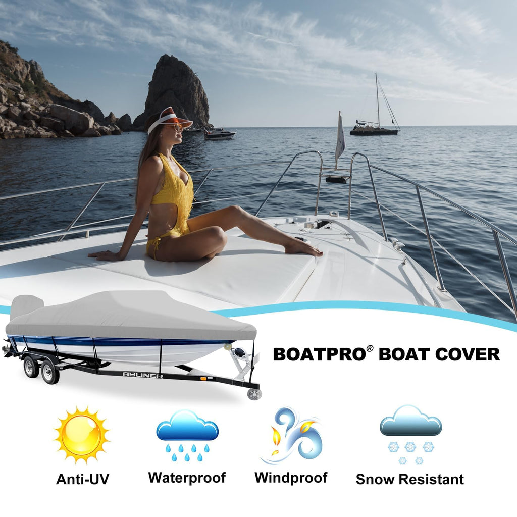 14-16ft Waterproof Marine Canvas Boat Cover with Outboard Motor Cover O3168