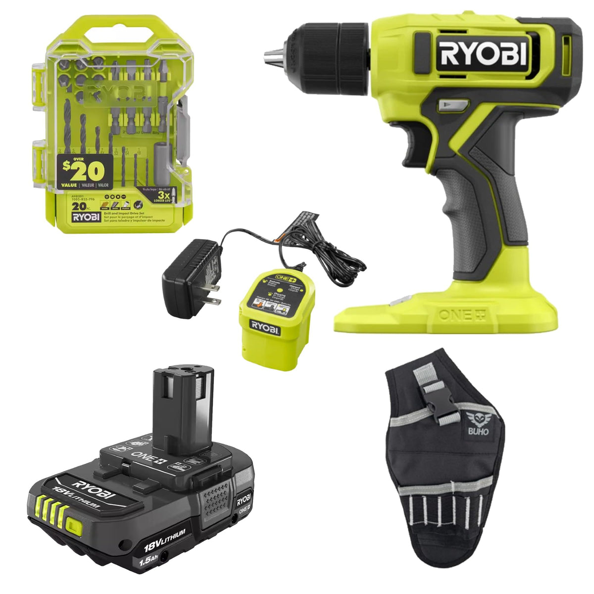 18V Drill/Driver Kit with Battery, Charger, Bits, & Holster K158