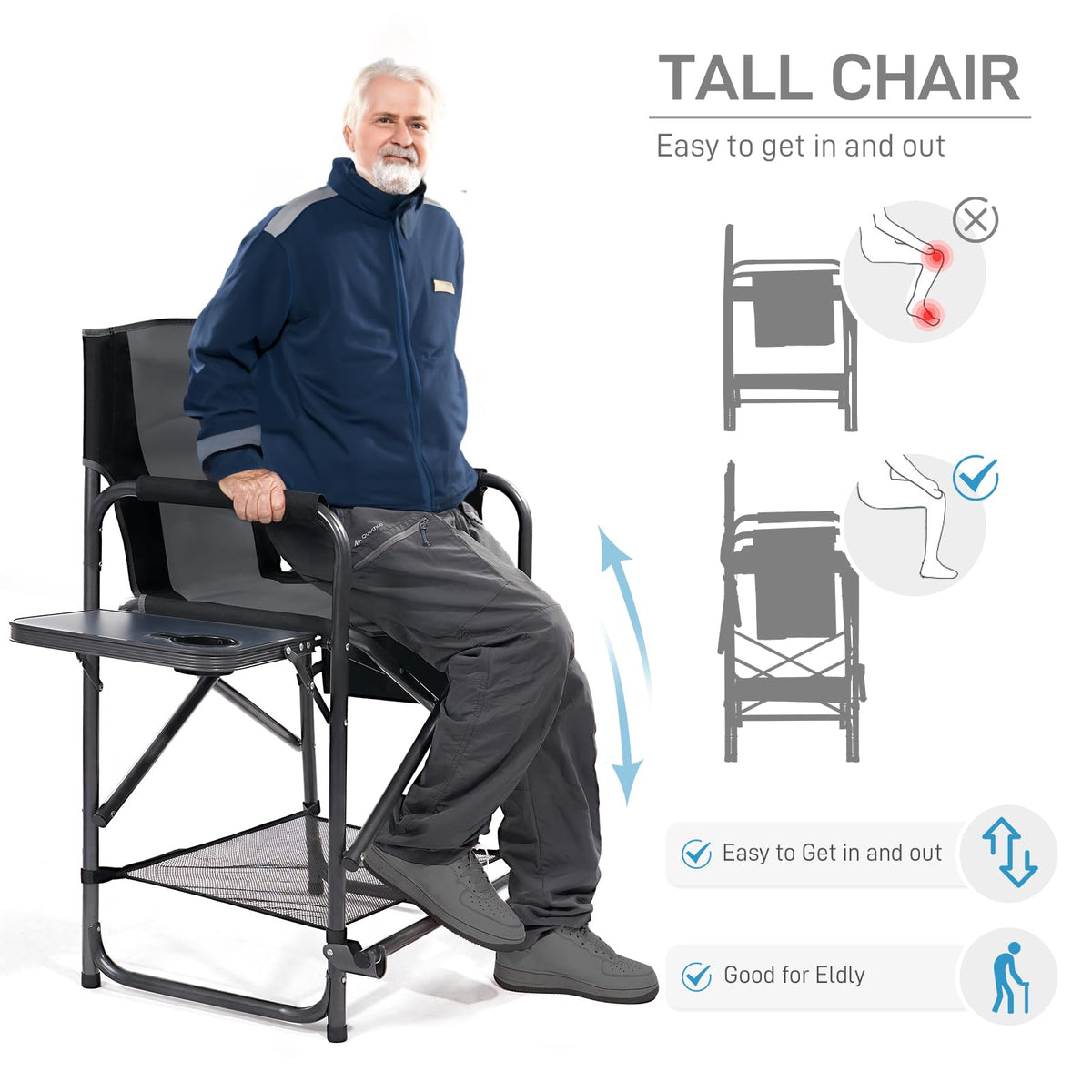 Medium Tall Directors Chair with Side Table Grey U315932