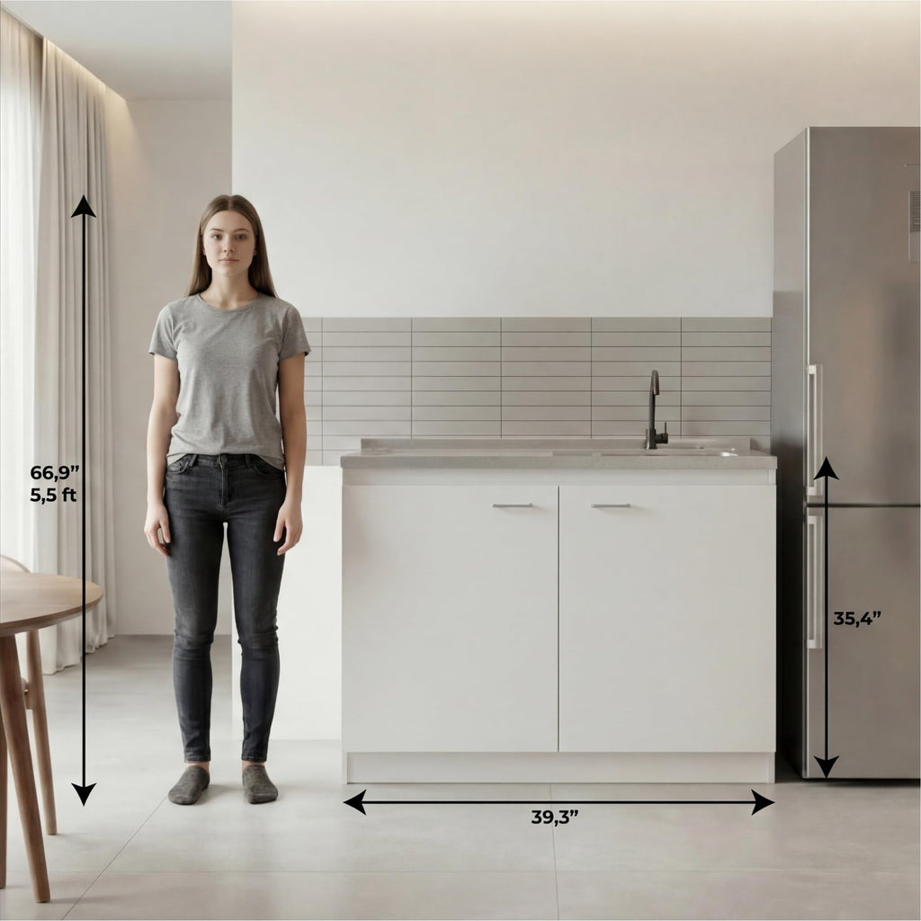 White 39 in Kitchen Sink Cabinet with Stainless Steel Top D699