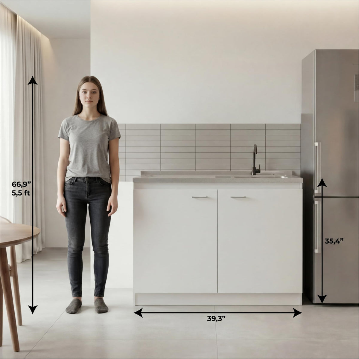 White 39 in Kitchen Sink Cabinet with Stainless Steel Top D699