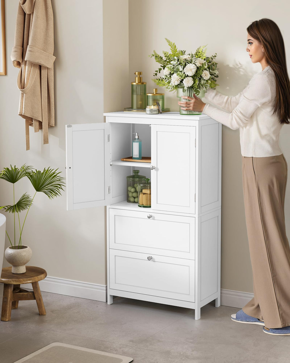 Cloud White Bathroom Floor Cabinet with 2 Doors, 2 Drawers D4241