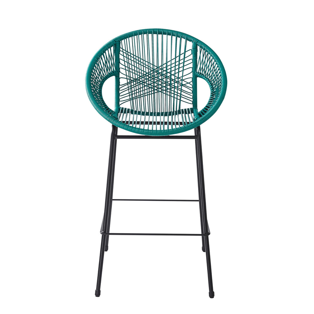 Teal Faux Wicker Outdoor Bar Stool, Set of 2 D79758