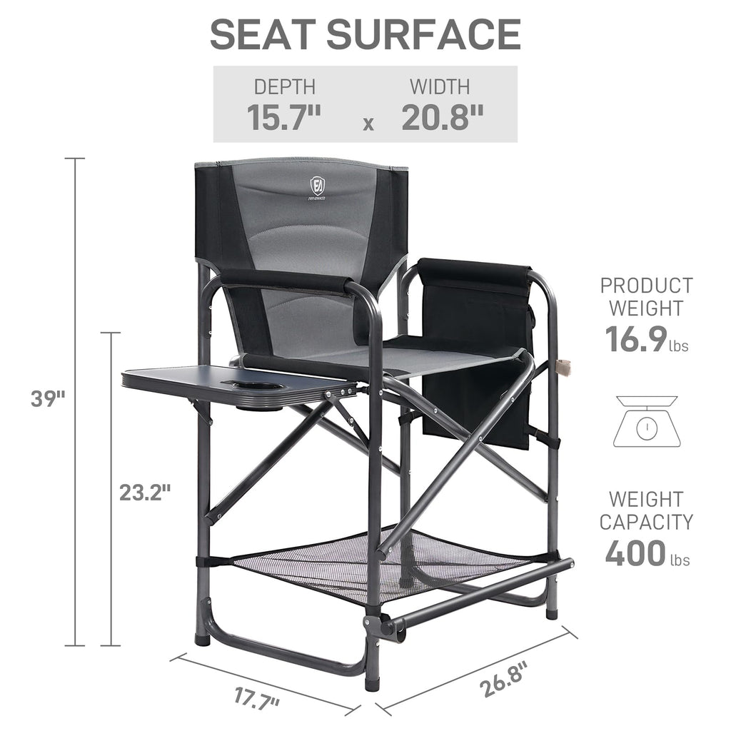 Medium Tall Directors Chair with Side Table Grey U315932
