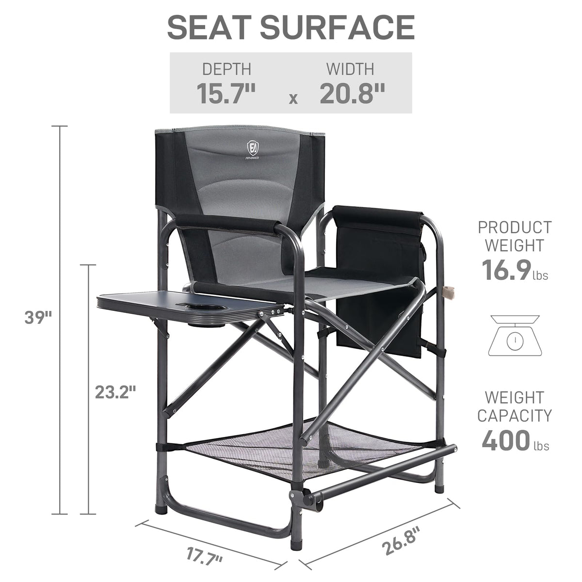 Medium Tall Directors Chair with Side Table Grey U315932