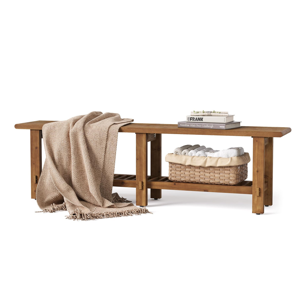 Solid Wood Shoe Bench with Storage Rack P832