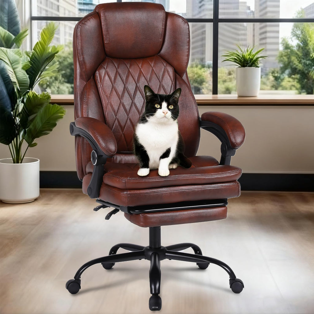 Big and Tall Ergonomic High Back PU Leather Reclining Office Chair with Footrest T715