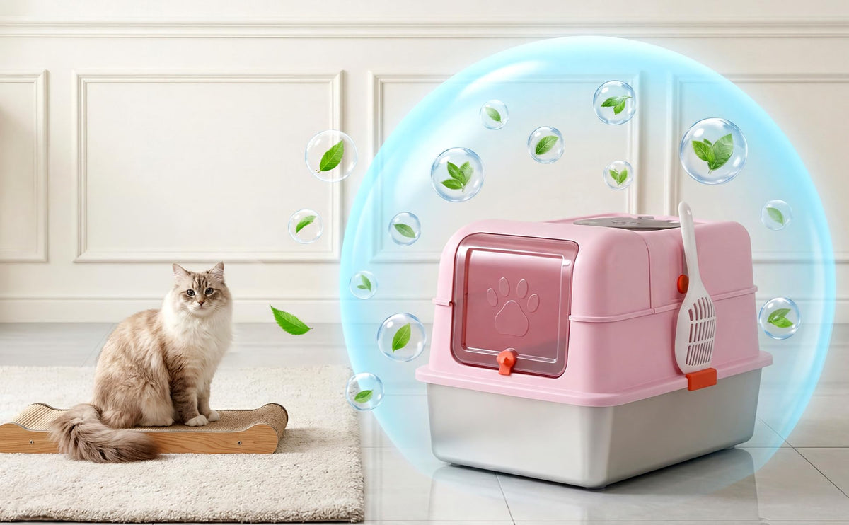 Fully Enclosed Stainless Steel Cat Litter Box with Lid P680513