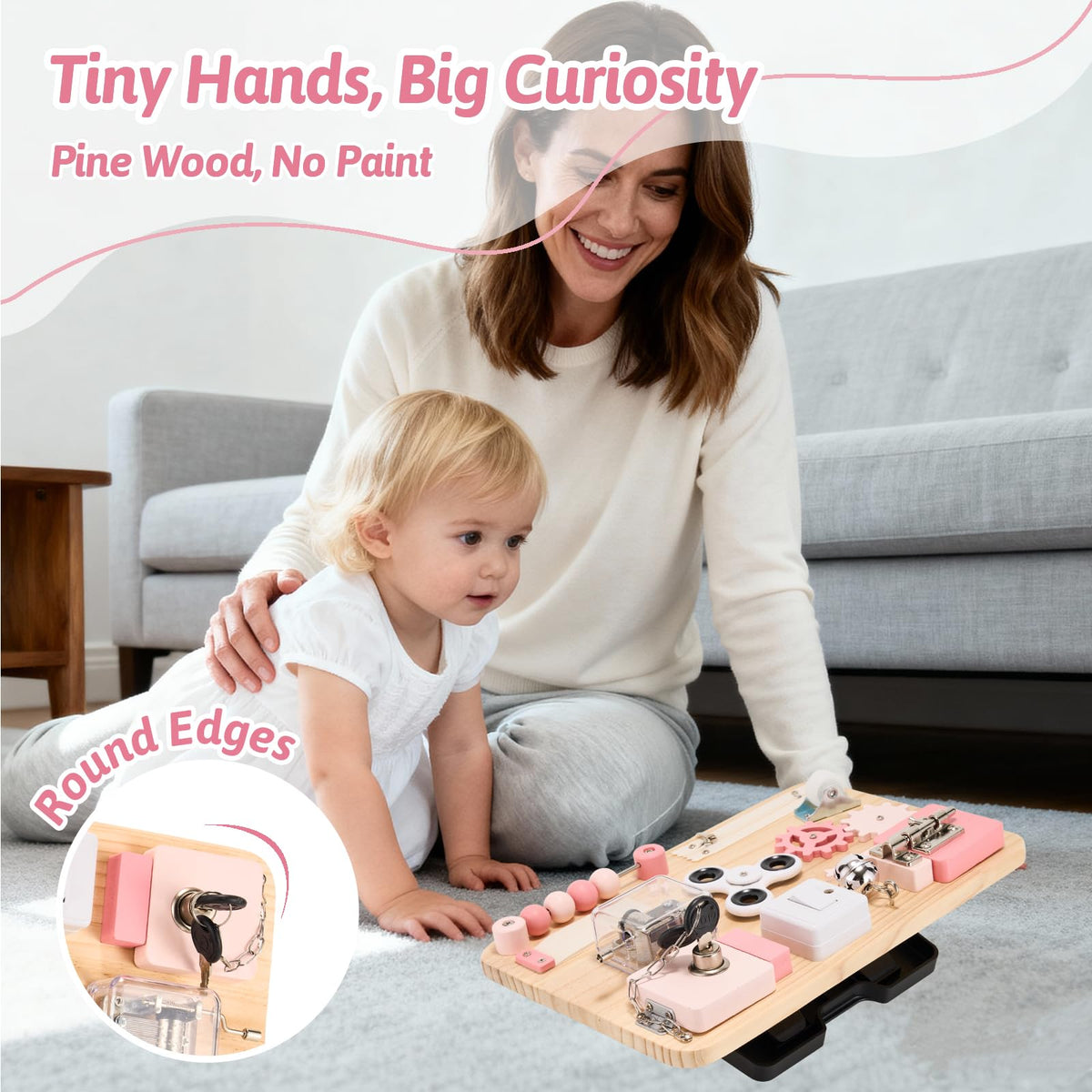 Pink Montessori Wooden Busy Board O67672