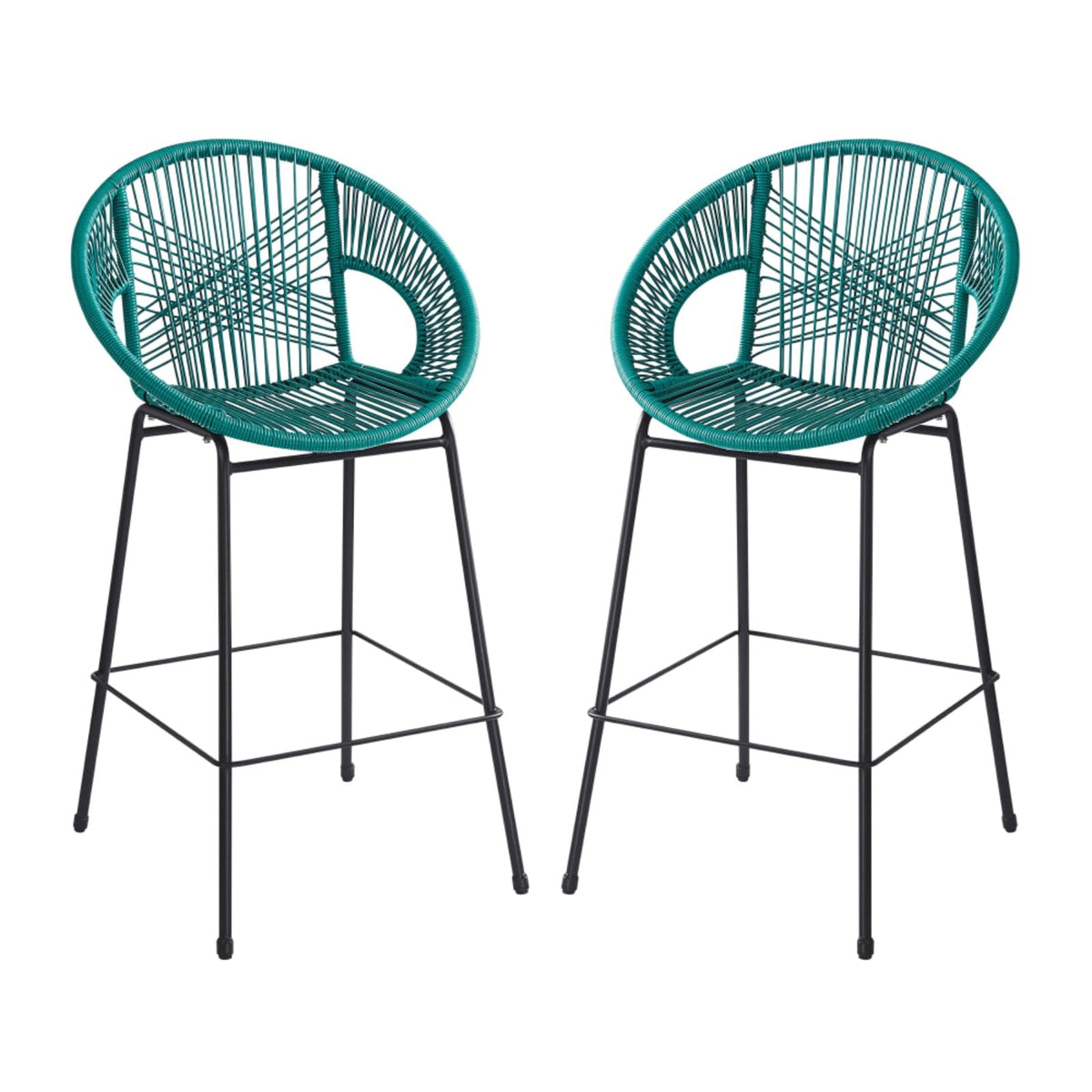 Faux Wicker PE Rattan Bar Stools Set of 2 Teal C3745