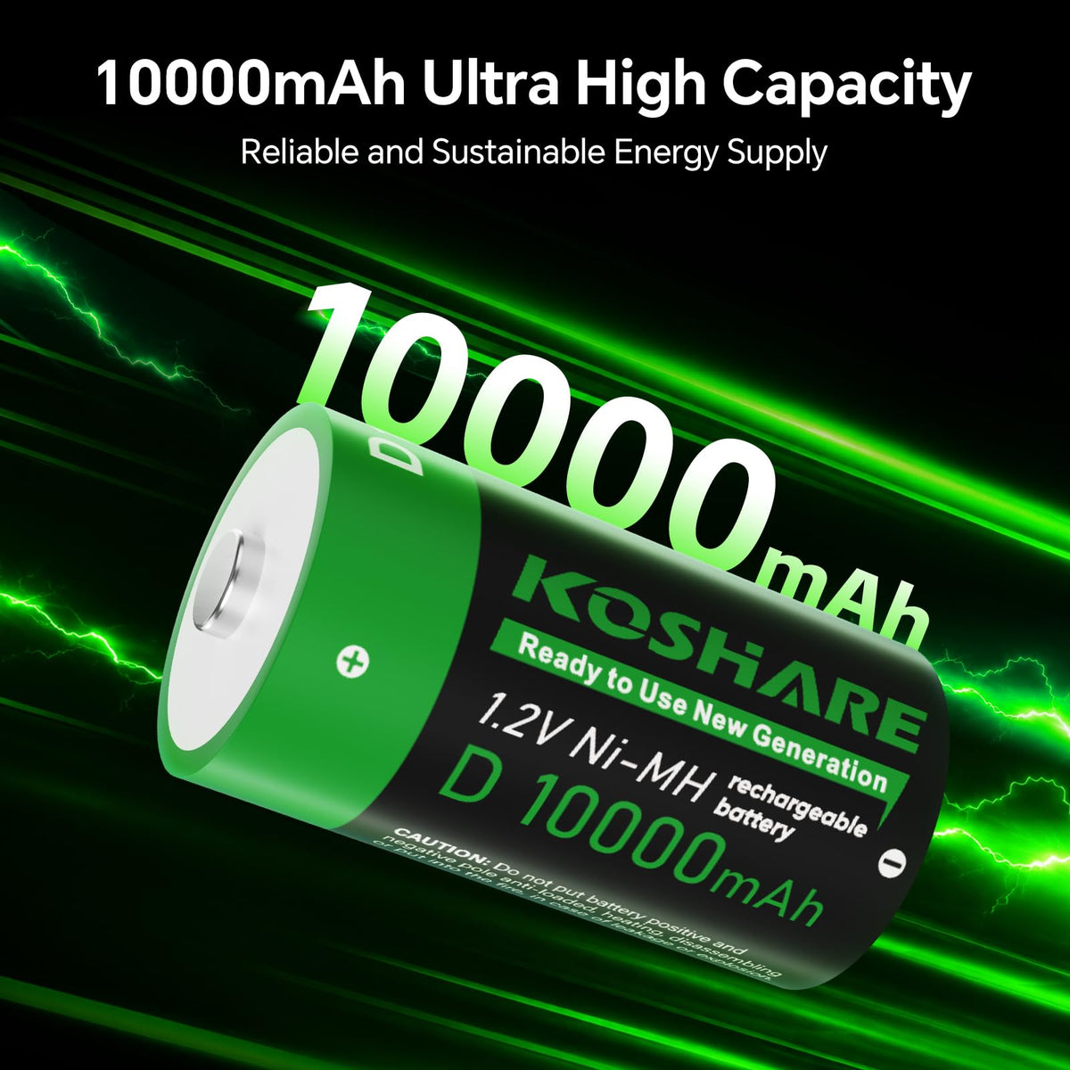 4 Pack 10000mAh Rechargeable NiMH D Cell Batteries with Charger O967181