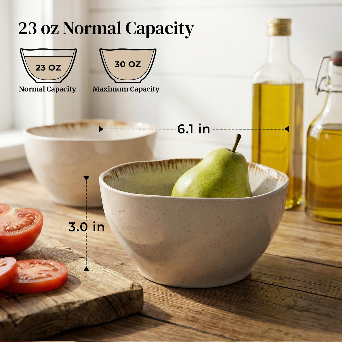 30 OZ Ceramic Soup Bowls Set of 4 Beige K142621