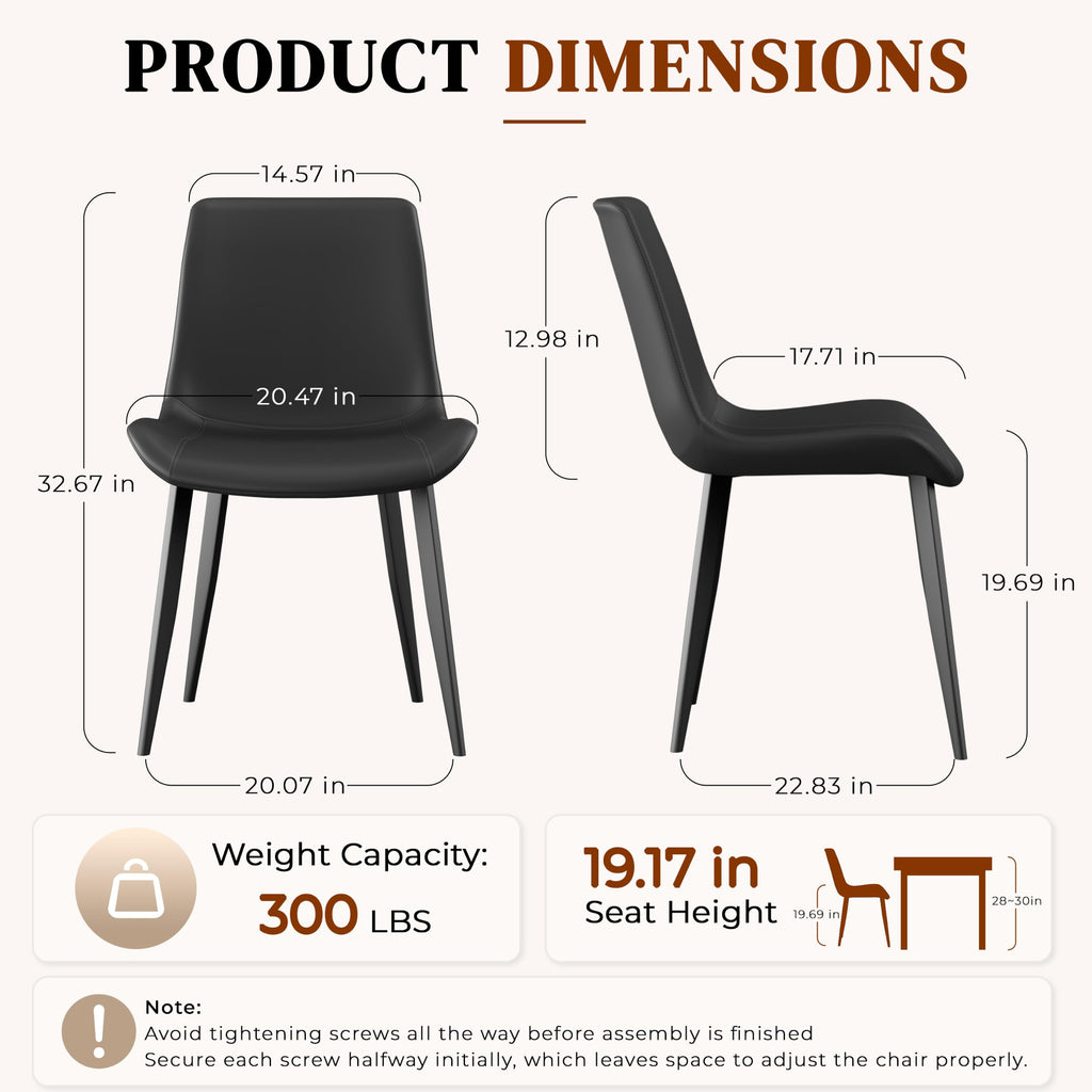 Black Dining Chairs Set of 4 PU Leather Upholstered with Metal Legs E5231