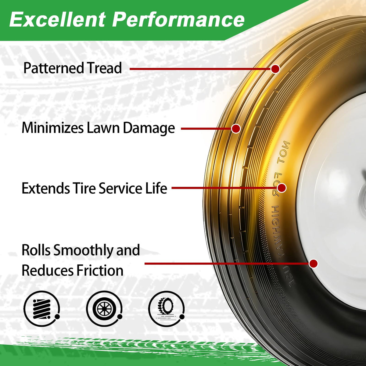 14.5" Flat Free Wheelbarrow Tire with 3/4" & 5/8" Bearing X792