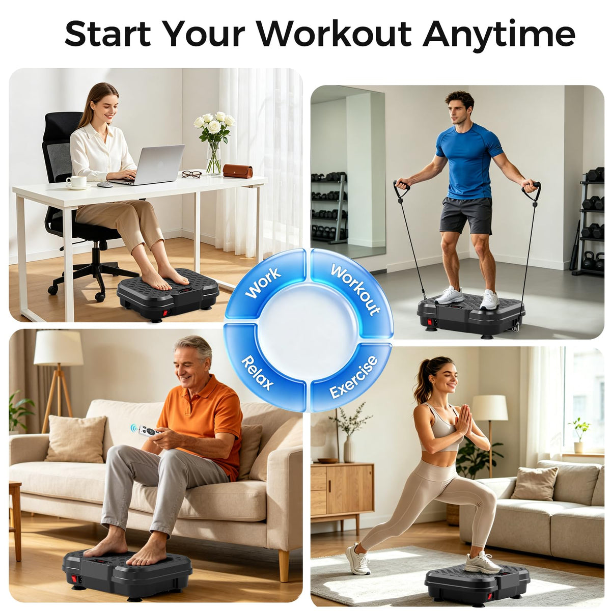 Vibration Plate Exercise Machine with Resistance Bands M483752