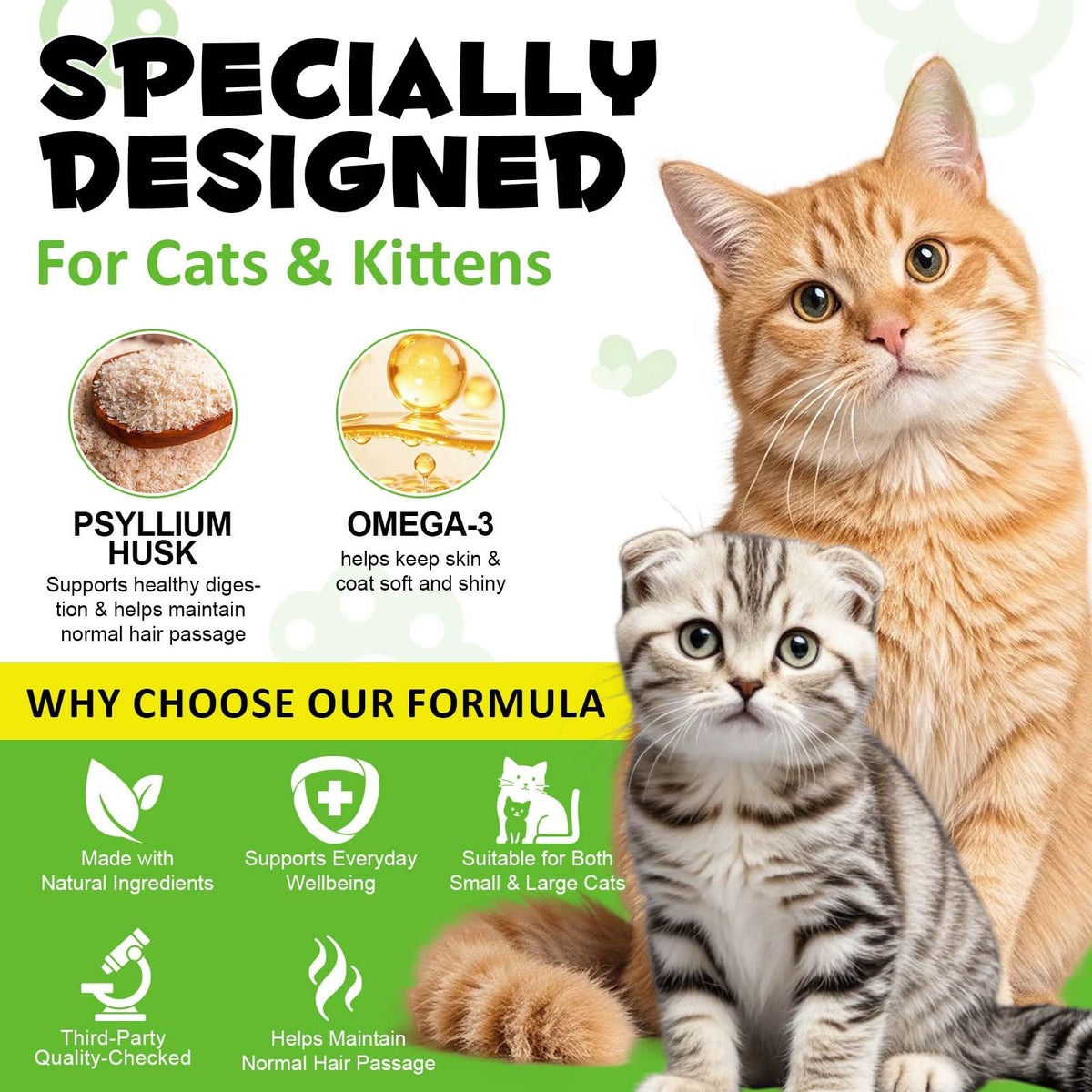 Cat Hairball Support Chews with Cat Grass & Omega-3 Fish Oil I8459