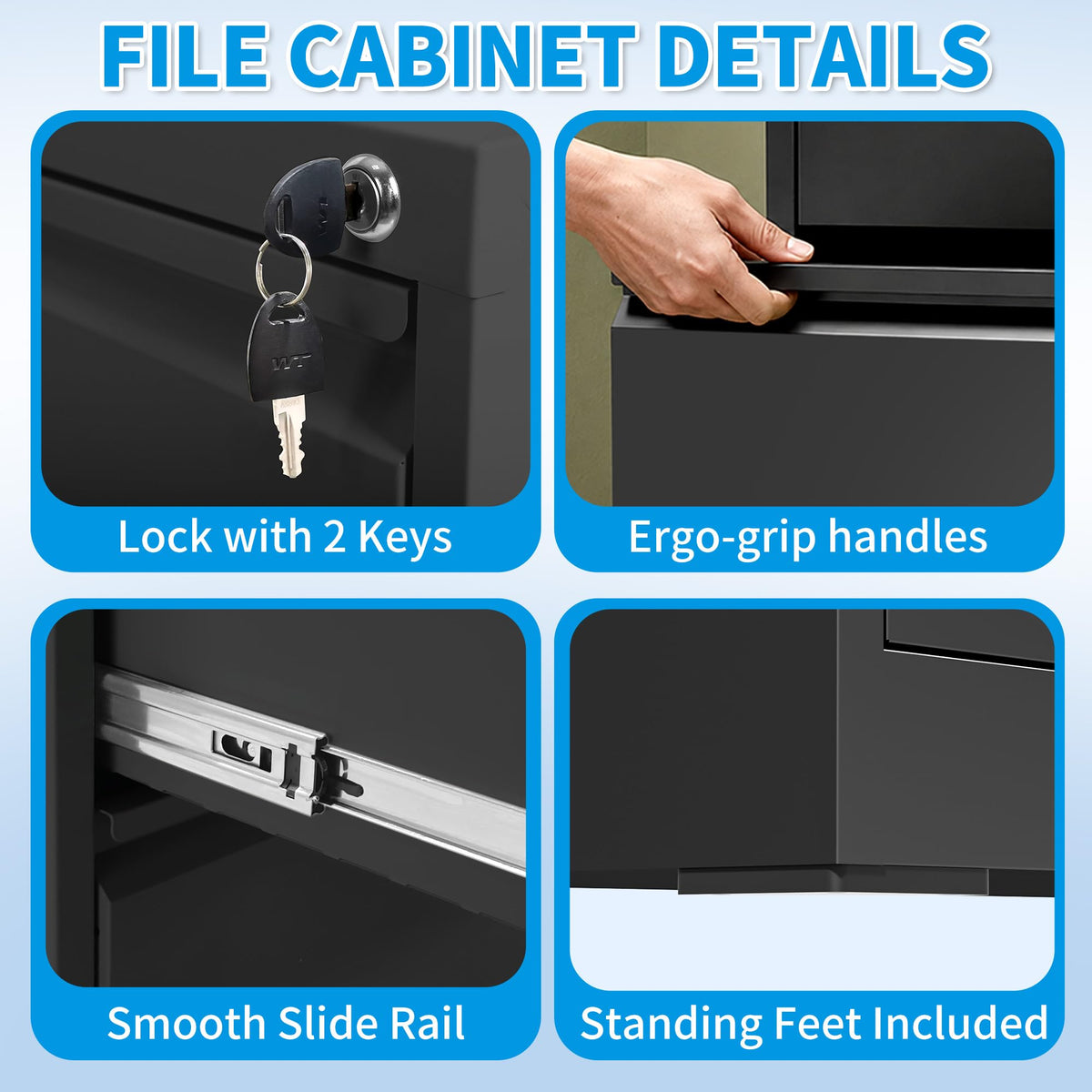 4-Drawer Mobile File Cabinet with Lock and Wheels K498