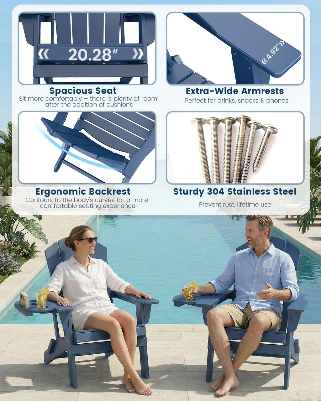Folding Adirondack Chair Set of 8 with Cup Holder X27370