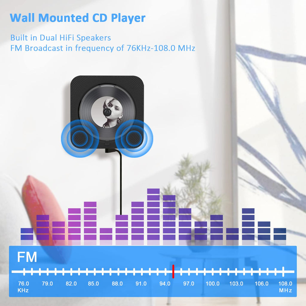 Portable CD Player with Bluetooth, Dual Speakers, LED Display, FM Radio, Black J721124