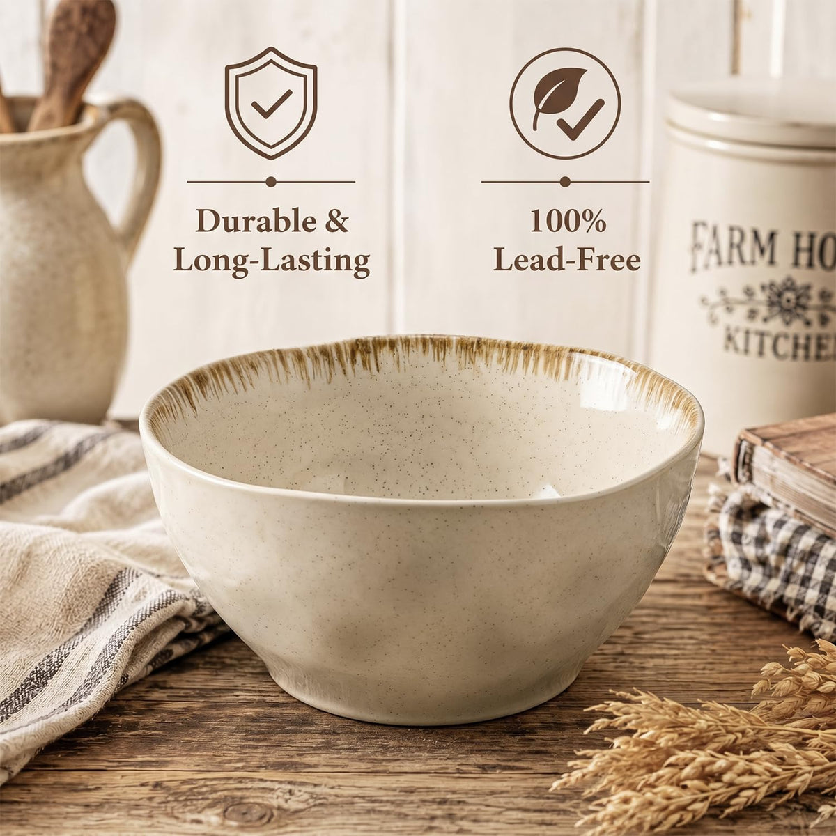 30 OZ Ceramic Soup Bowls Set of 4 Beige K142621