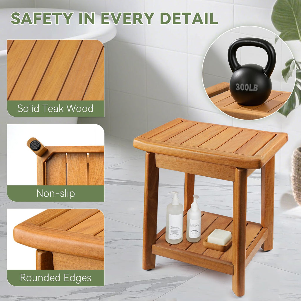 Teak Shower Bench with Towel Bars & Storage Shelf Z3873