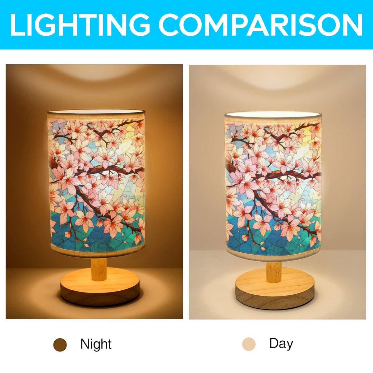 Cherry Blossom Table Lamp LED 3-Color Wood Base M93189