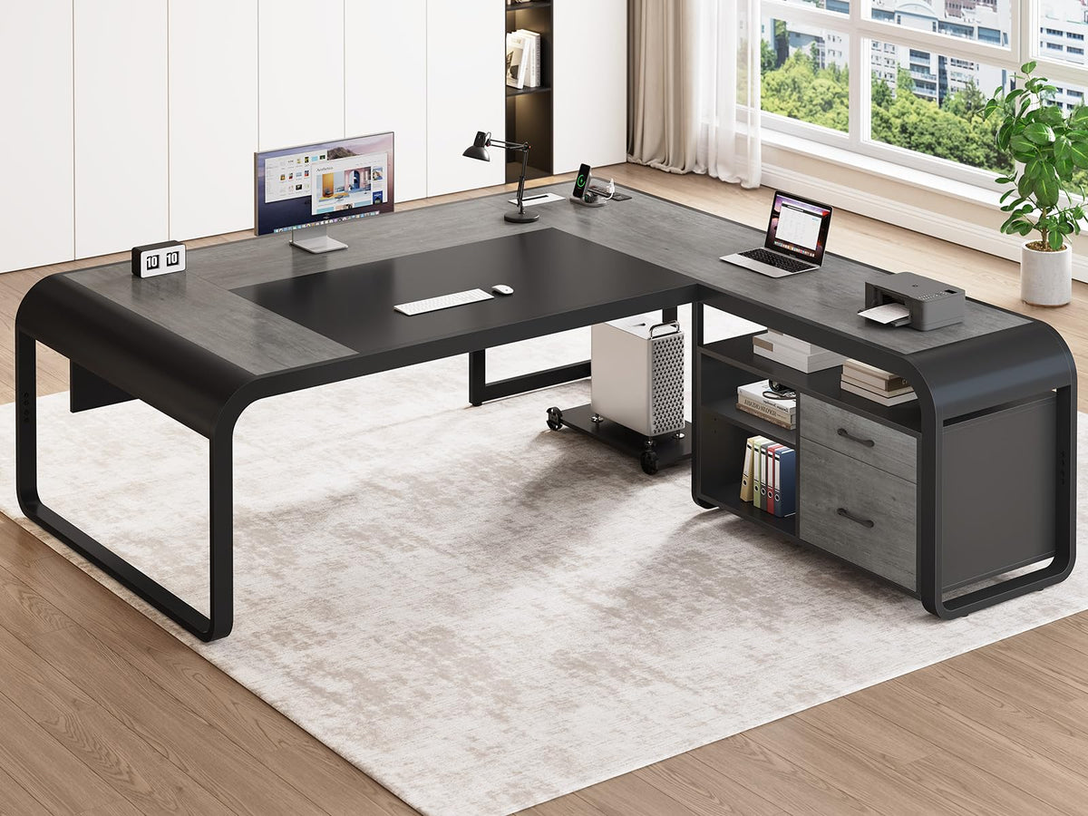 61" Grey L Shaped Desk with Drawer P4981